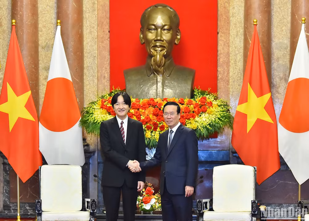 Chủ tịch nước Võ Văn Thưởng và Hoàng Thái tử Nhật Bản Akishino tại buổi tiếp.