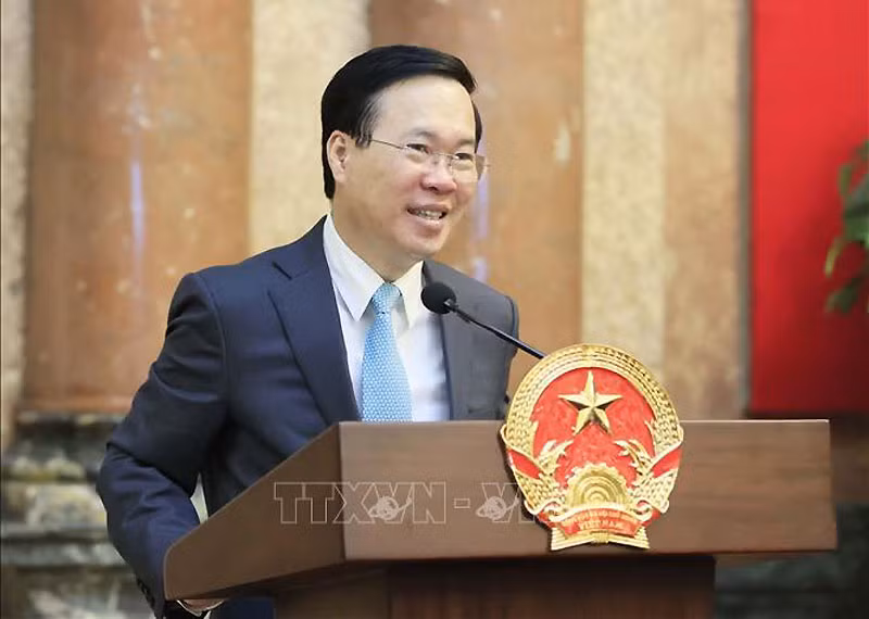 Chủ tịch nước Võ Văn Thưởng phát biểu tại buổi gặp mặt. (Ảnh: TTXVN) Chủ tịch nước Võ Văn Thưởng phát biểu tại buổi gặp mặt. (Ảnh: TTXVN)