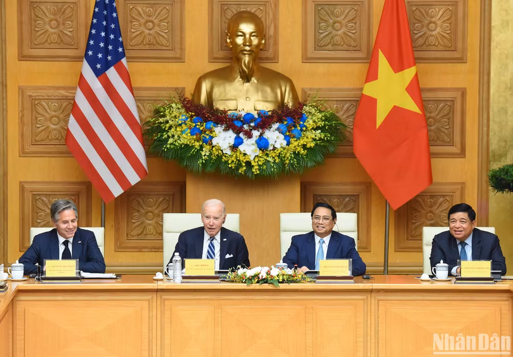 Thủ tướng Phạm Minh Chính và Tổng thống Hoa Kỳ Joe Biden dự Hội nghị cấp cao Việt Nam-Hoa Kỳ về Đầu tư và đổi mới sáng tạo.