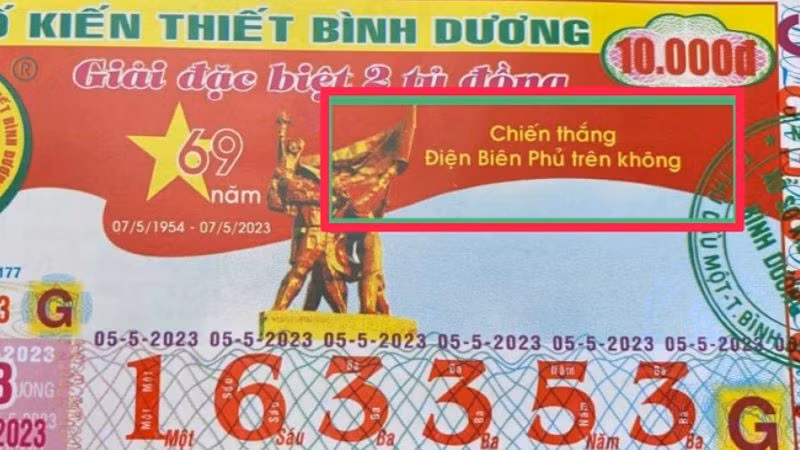 Tờ vé số in sai thông tin của Công ty trách nhiệm hữu hạn một thành viên Xổ số kiến thiết Bình Dương. (ẢNH: VOV)