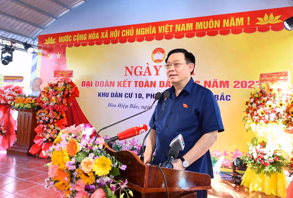 Chủ tịch Quốc hội Vương Đình Huệ phát biểu tại Ngày hội Đại đoàn kết. (Ảnh DUY LINH) Chủ tịch Quốc hội Vương Đình Huệ phát biểu tại Ngày hội Đại đoàn kết. (Ảnh DUY LINH)