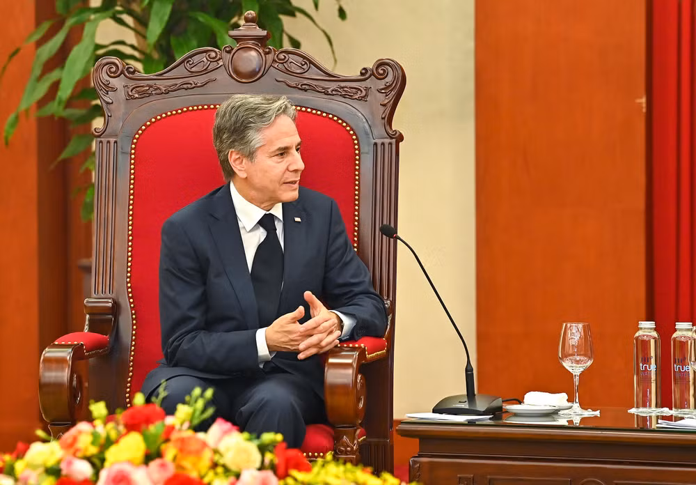 Bộ trưởng Ngoại giao Hoa Kỳ Antony Blinken phát biểu tại buổi tiếp.