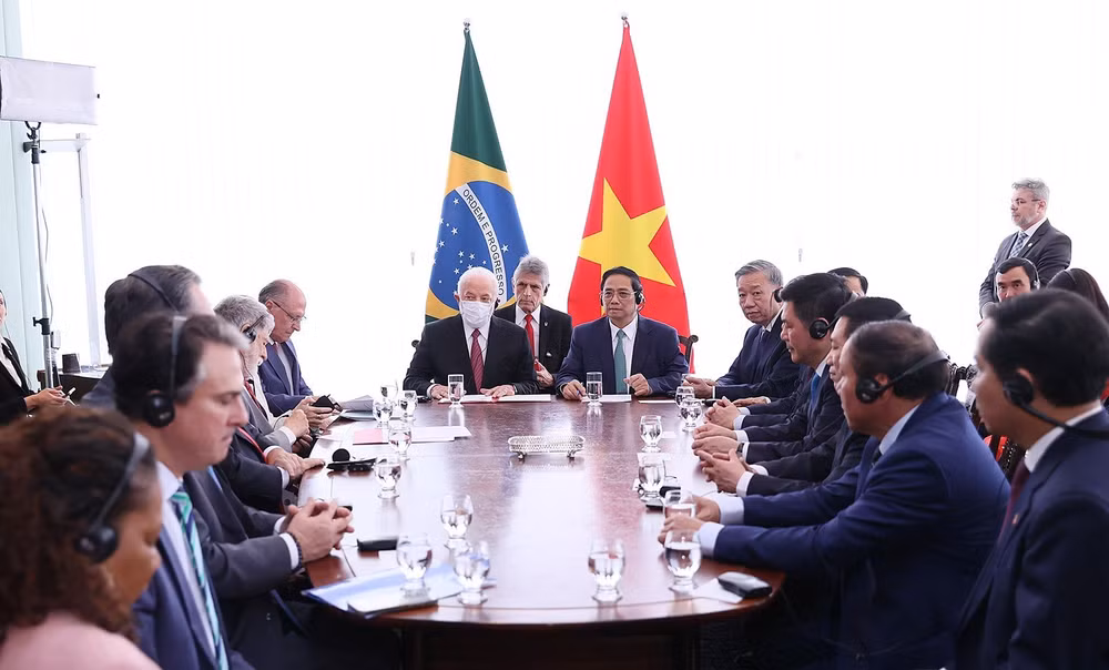 Tổng thống Brazil Lula da Silva và Thủ tướng Phạm Minh Chính tiến hành hội đàm. (Ảnh: Dương Giang)