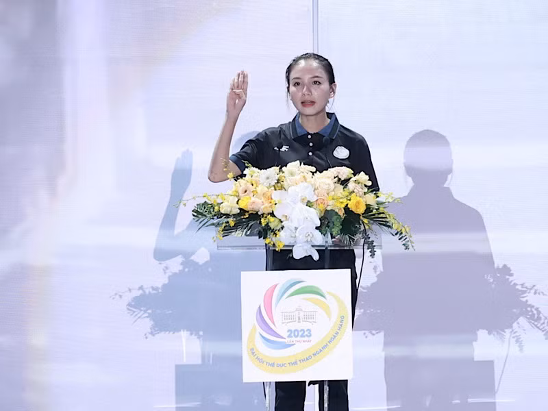 Màn tuyên thệ của vận động viên tham dự Đại hội. Màn tuyên thệ của vận động viên tham dự Đại hội.