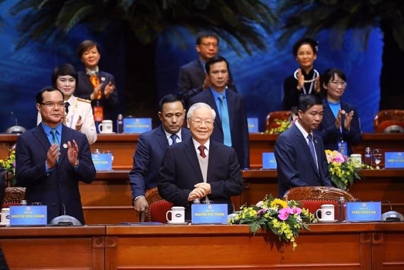 Tổng Bí thư Nguyễn Phú Trọng dự Đại hội XIII Công đoàn Việt Nam. (Ảnh: HẢI NGUYỄN)