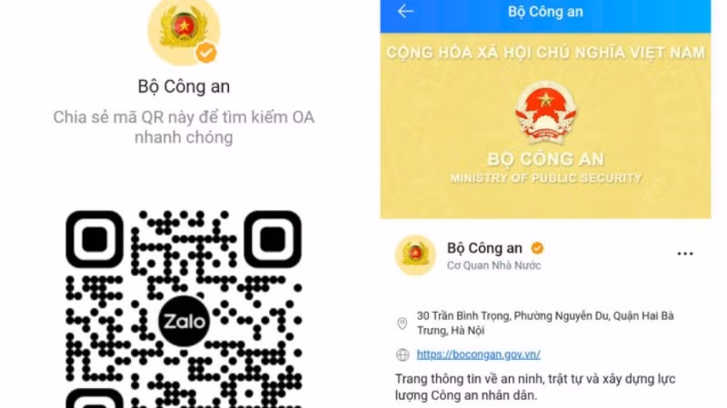 Mạng xã hội Zalo OA của Bộ Công an.