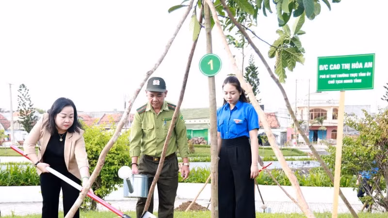 Lãnh đạo tỉnh Phú Yên tham gia trồng cây xanh tại khu vực công viên hồ điều hòa Hồ Sơn, thành phố Tuy Hòa.