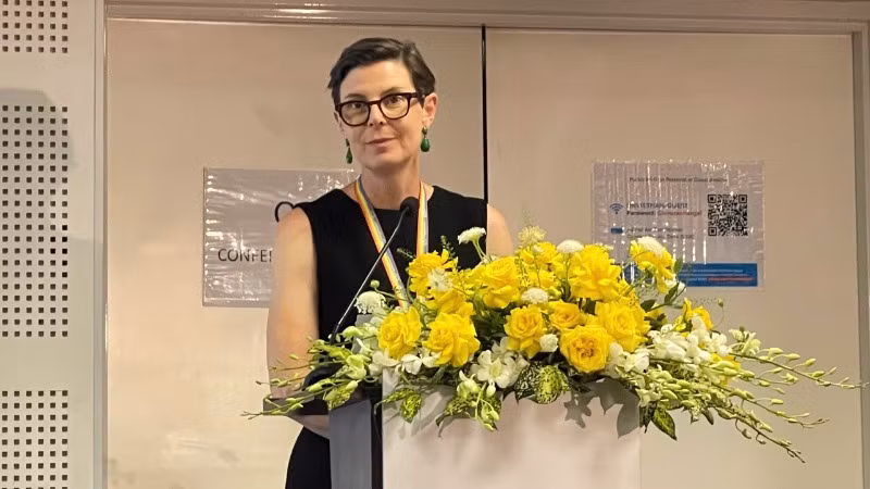 Tiến sĩ Angela Pratt, Trưởng Đại diện Tổ chức Y tế thế giới tại Việt Nam phát biểu tại hội thảo.