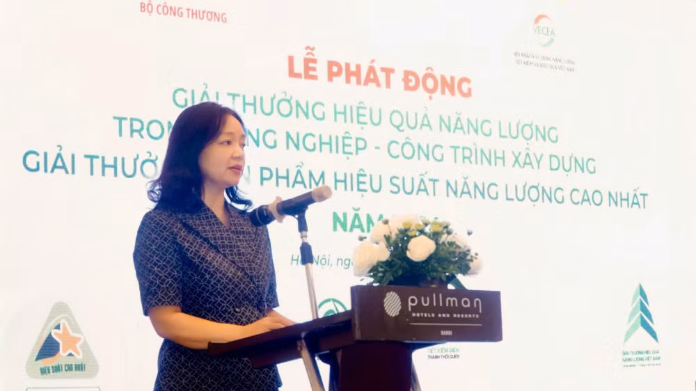 Bà Nguyễn Thị Lâm Giang, Vụ trưởng Vụ Tiết kiệm năng lượng và Phát triển bền vững (Bộ Công Thương) phát biểu tại sự kiện.