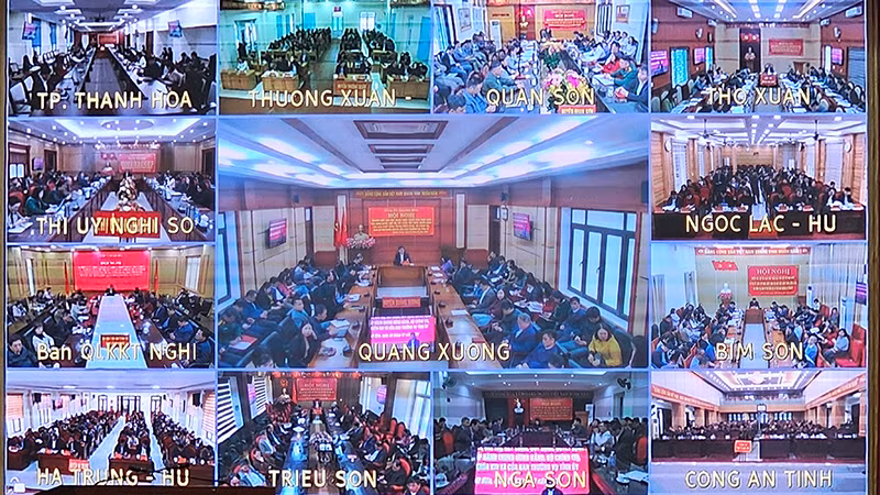 Các điểm cầu trực tuyến đến các ngành, địa phương trong tỉnh Thanh Hóa. Các điểm cầu trực tuyến đến các ngành, địa phương trong tỉnh Thanh Hóa.