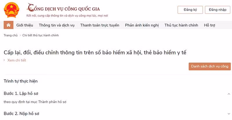 Một dịch vụ công của Bảo hiểm xã hội Việt Nam trên Cổng Dịch vụ công quốc gia. Một dịch vụ công của Bảo hiểm xã hội Việt Nam trên Cổng Dịch vụ công quốc gia.