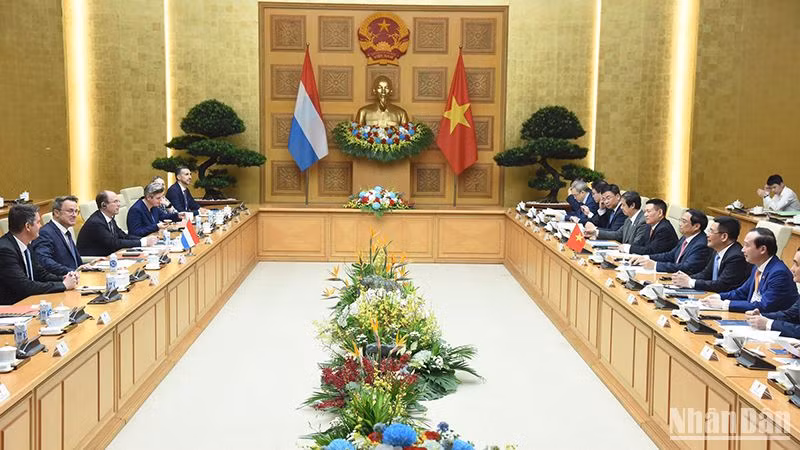 Thủ tướng Phạm Minh Chính hội đàm với Thủ tướng Đại Công quốc Luxembourg Xavier Bettel. (Ảnh: TRẦN HẢI)