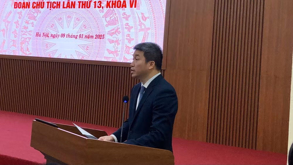 Chủ tịch Liên hiệp các tổ chức hữu nghị Việt Nam Phan Anh Sơn phát biểu tại Hội nghị.