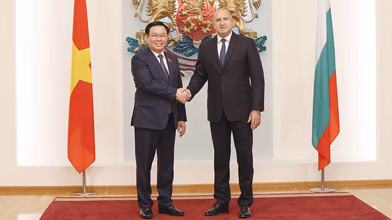 Chủ tịch Quốc hội Vương Đình Huệ hội kiến Tổng thống Bulgaria Rumen Radev. (Ảnh: TTXVN)