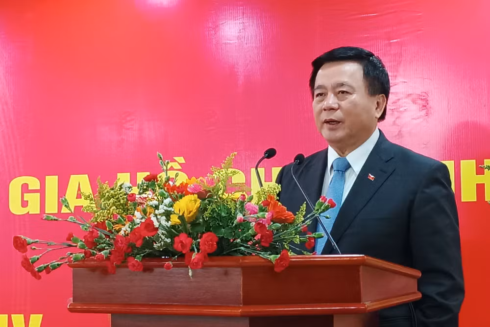 Đồng chí Nguyễn Xuân Thắng phát biểu tại buổi làm việc.