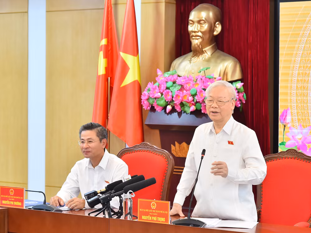 Tổng Bí thư Nguyễn Phú Trọng phát biểu tại Hội nghị Đại biểu Quốc hội tiếp xúc cử tri trước Kỳ họp thứ 6, Quốc hội khóa XV. Tổng Bí thư Nguyễn Phú Trọng phát biểu tại Hội nghị Đại biểu Quốc hội tiếp xúc cử tri trước Kỳ họp thứ 6, Quốc hội khóa XV.