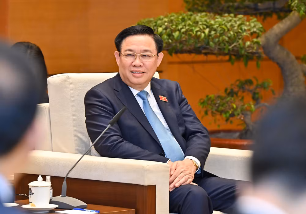 Chủ tịch Quốc hội Vương Đình Huệ phát biểu tại buổi tiếp.