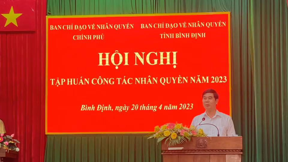 Đồng chí Lâm Hải Giang, Phó Chủ tịch UBND tỉnh Bình Định phát biểu tại hội nghị.