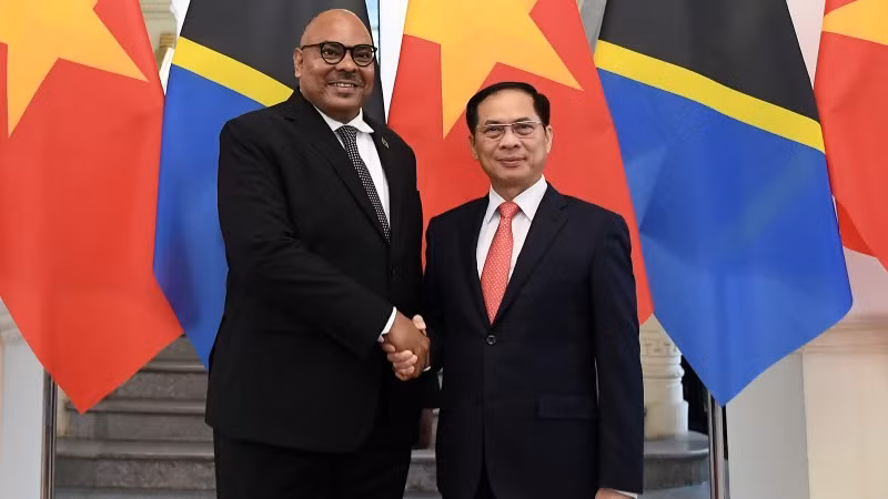 Phó Thủ tướng, Bộ trưởng Ngoại giao Bùi Thanh Sơn và Bộ trưởng Ngoại giao và Hợp tác Đông Phi nước Cộng hòa thống nhất Tanzania Mahmoud Thabit Kombo. (Ảnh: VGP)