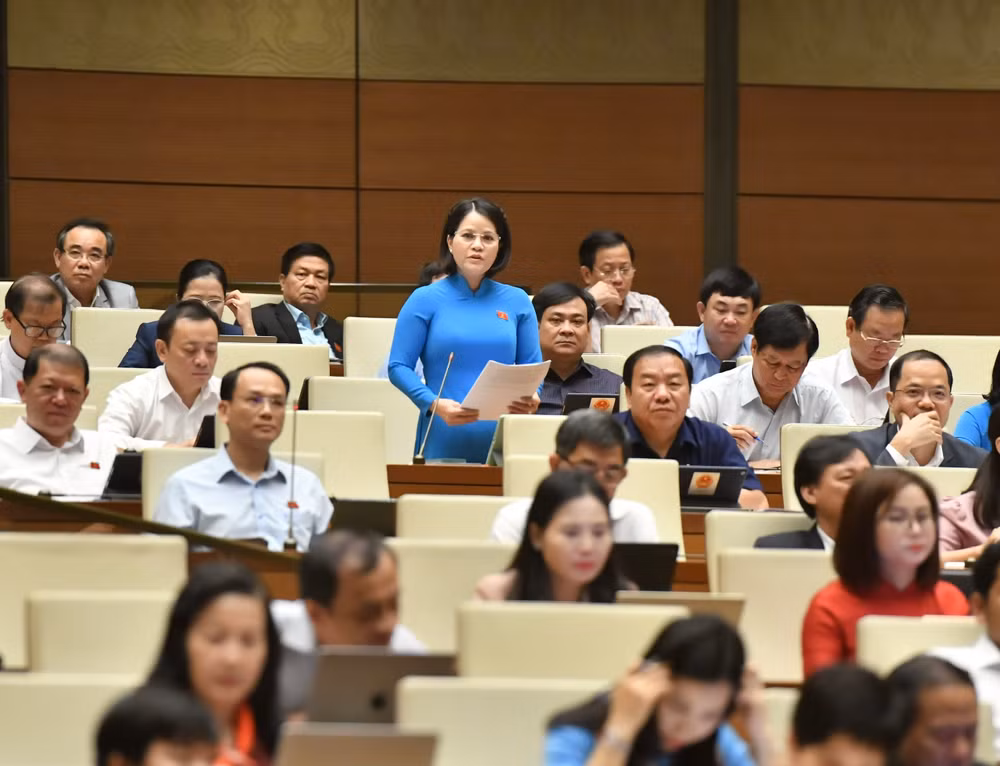 Đại biểu Nguyễn Hoàng Bảo Trân (Bình Dương) đặt câu hỏi chất vấn. (Ảnh: ĐĂNG KHOA) Đại biểu Nguyễn Hoàng Bảo Trân (Bình Dương) đặt câu hỏi chất vấn. (Ảnh: ĐĂNG KHOA)