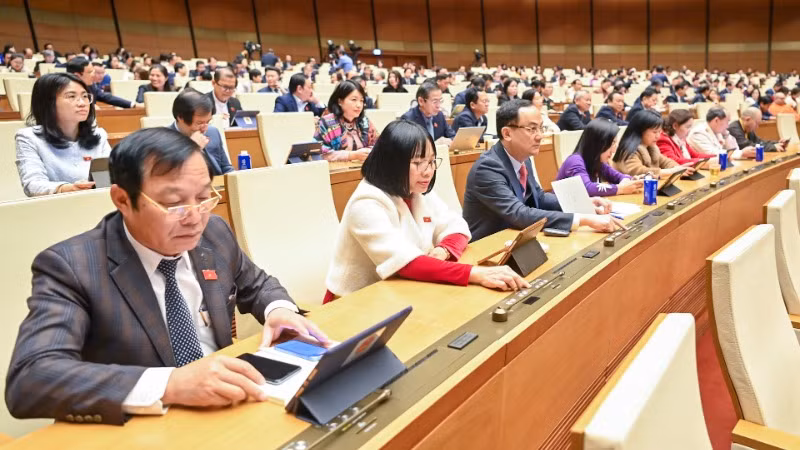 Các đại biểu tiến hành biểu quyết. (Ảnh: DUY LINH) 