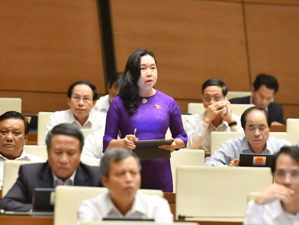 Đại biểu Lý Tiết Hạnh (Bình Định) nêu câu hỏi chất vấn Thủ tướng Chính phủ. (Ảnh: ĐĂNG KHOA)