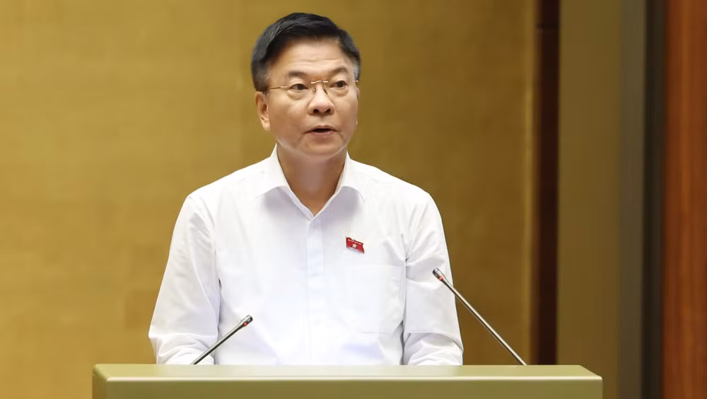 Phó Thủ tướng Chính phủ Lê Thành Long trình bày Tờ trình. (Ảnh: DUY LINH) 