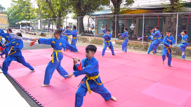 Các võ sinh Vovinam tập duyệt chuẩn bị cho Liên hoan Võ thuật quốc tế Thành phố Hồ Chí Minh 2024.