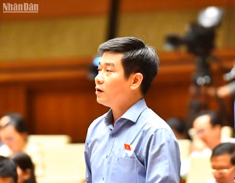 Đại biểu Lê Thanh Hoàn - Đoàn đại biểu Quốc hội tỉnh Thanh Hóa phát biểu. (Ảnh: ĐĂNG KHOA)