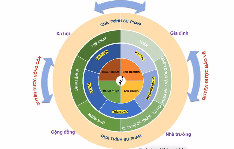 Sơ đồ quá trình sư phạm trong Chương trình giáo dục mầm non mới được thể hiện rõ.