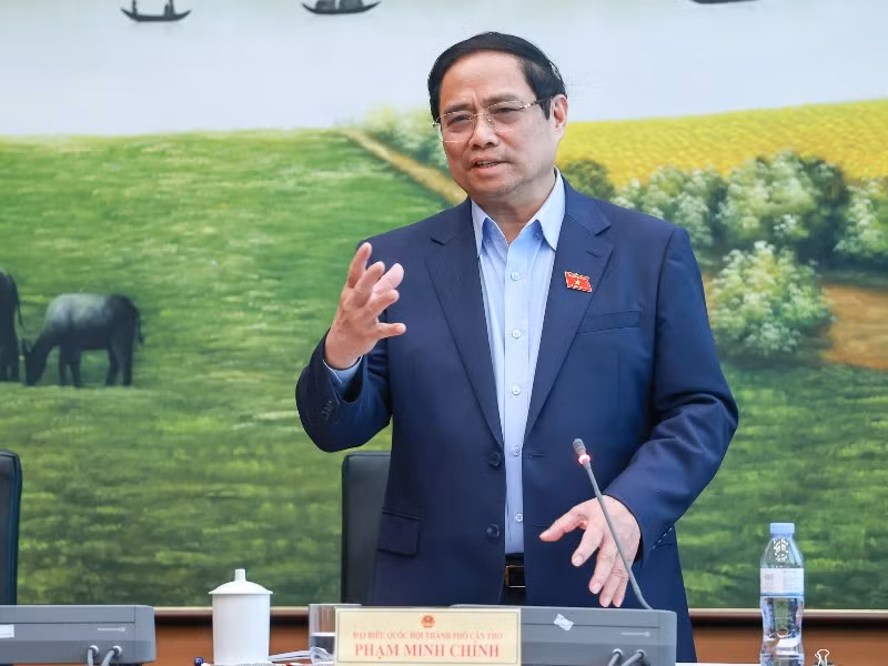 Thủ tướng Chính phủ Phạm Minh Chính - đại biểu Quốc hội Đoàn đại biểu Quốc hội TP Cần Thơ phát biểu thảo luận tại Tổ 12. (Ảnh: THỦY NGUYÊN)