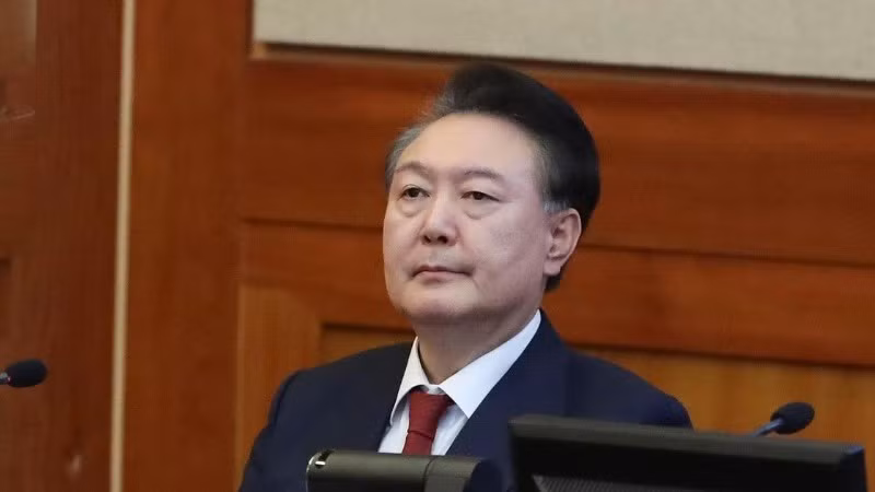 Tổng thống Hàn Quốc Yoon Suk Yeol tại Tòa án Hiến pháp ở Seoul ngày 20/2/2025. (Ảnh: THX/TTXVN)