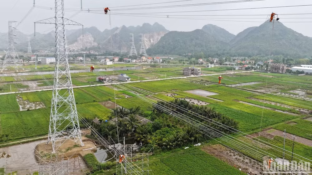 Thi công dự án đường dây 500kV mạch 3 trên địa bàn tỉnh Thanh Hóa. (Ảnh: TUẤN HUY)
