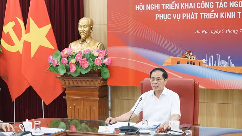 Bộ trưởng Ngoại giao Bùi Thanh Sơn phát biểu tại hội nghị. (Ảnh: TRUNG HƯNG) 