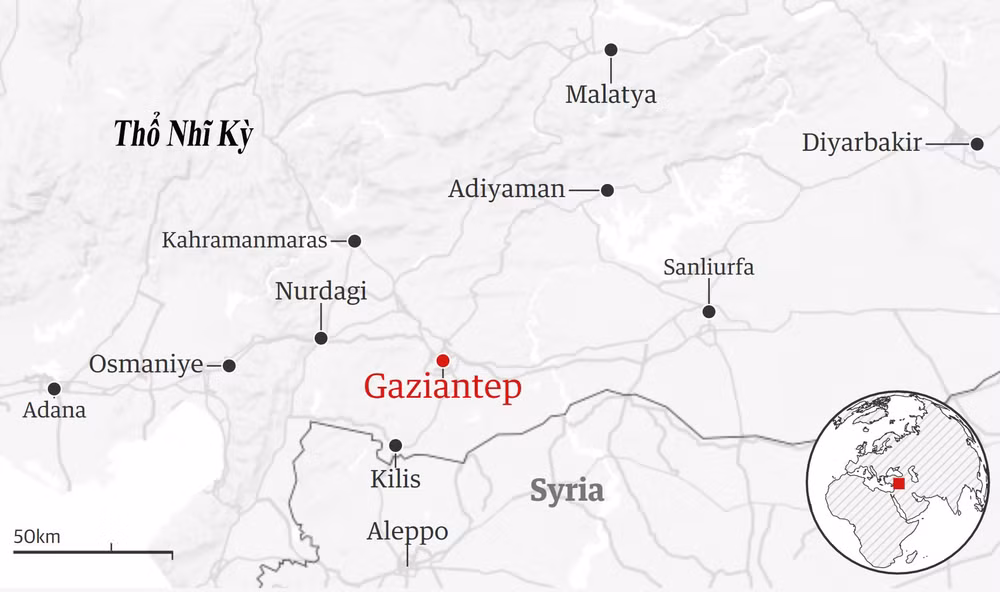 Tâm chấn của động đất ở khu vực Kahramanmaras và thành phố Gaziantep của Thổ Nhĩ Kỳ. (Đồ họa: The Guardian) Tâm chấn của động đất ở khu vực Kahramanmaras và thành phố Gaziantep của Thổ Nhĩ Kỳ. (Đồ họa: The Guardian)