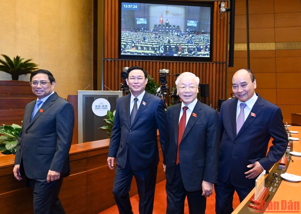 Tổng Bí thư Nguyễn Phú Trọng và các đồng chí lãnh đạo Đảng, Nhà nước dự phiên bế mạc kỳ họp. (Ảnh: DUY LINH) Tổng Bí thư Nguyễn Phú Trọng và các đồng chí lãnh đạo Đảng, Nhà nước dự phiên bế mạc kỳ họp. (Ảnh: DUY LINH)