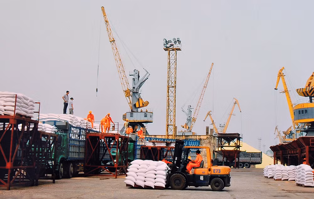 Bốc dỡ hàng hóa tại cảng Chùa Vẽ, Hải Phòng. Ảnh: NAM ANH