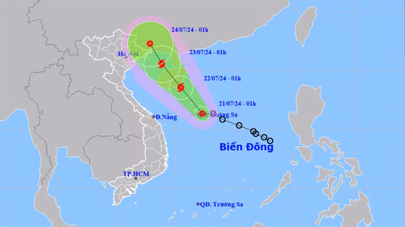 Vị trí và hướng di chuyển của áp thấp nhiệt đới. (Nguồn: nchmf.gov.vn)