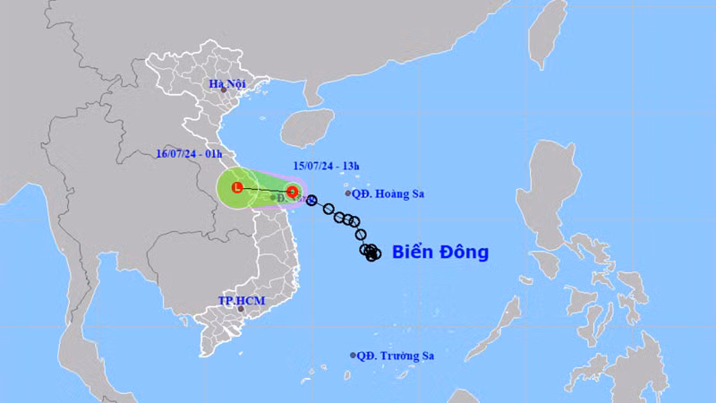 Vị trí và hướng di chuyển của áp thấp nhiệt đới. (Nguồn: nchmf.gov.vn)
