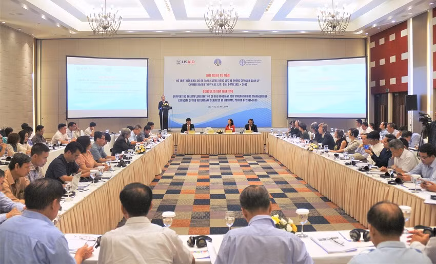 Toàn cảnh Hội nghị tư vấn hỗ trợ triển khai Đề án tăng cường năng lực hệ thống cơ quan quản lý chuyên ngành thú y các cấp giai đoạn 2021-2030.