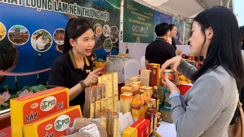 Khách tham quan mua sắm tại các gian hàng ở Triển lãm các sản phẩm OCOP xuất khẩu (VIETNAM OCOPEX).