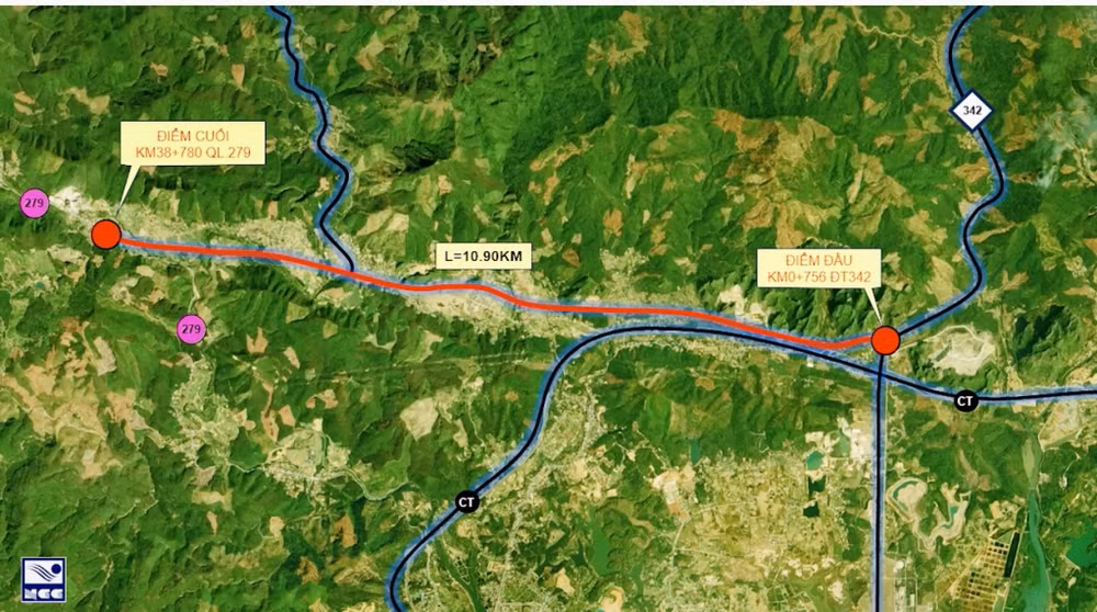 Dự án đường nối tỉnh lộ 342 đến quốc lộ 279 có tổng chiều dài gần 11km.