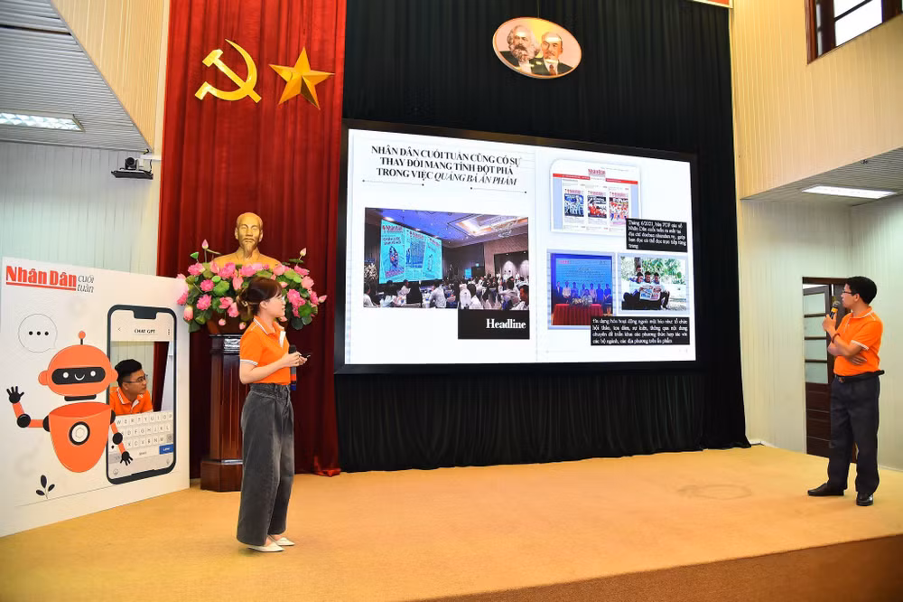 Thuyết trình về đổi mới và sáng tạo của Nhân Dân cuối tuần đã giành giải Nhất về trình bày ấn tượng, tại Ngày hội Đổi mới sáng tạo lần thứ hai của Báo Nhân Dân, năm 2023. Thuyết trình về đổi mới và sáng tạo của Nhân Dân cuối tuần đã giành giải Nhất về trình bày ấn tượng, tại Ngày hội Đổi mới sáng tạo lần thứ hai của Báo Nhân Dân, năm 2023.
