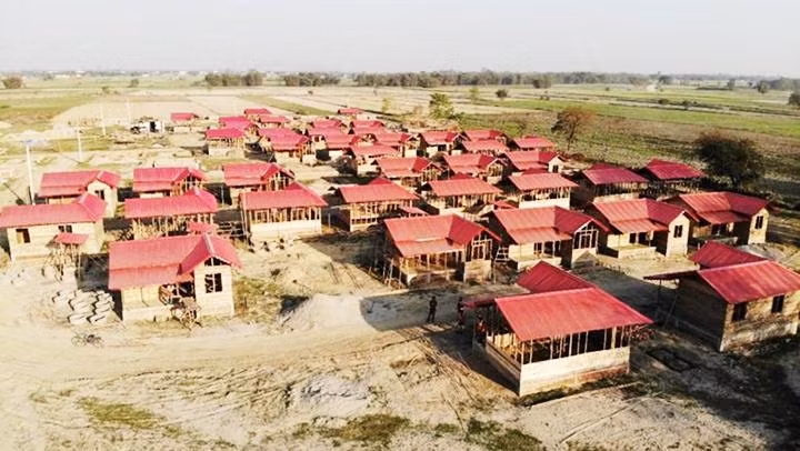 Một dự án xây nhà từ khung tre và xi-măng tại Nepal. Ảnh: HABITAT