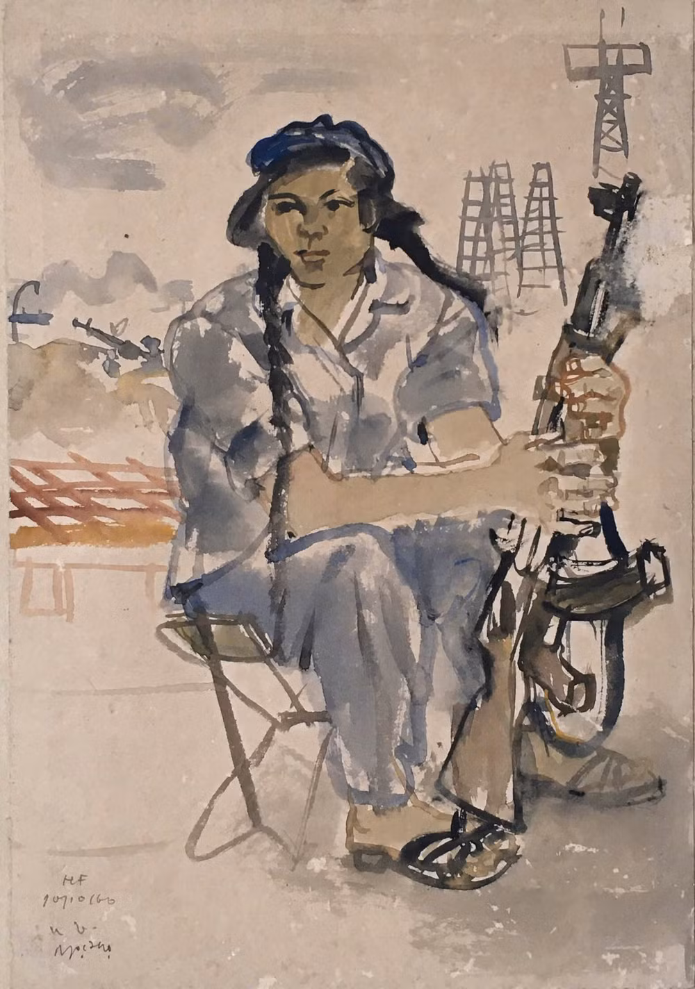 Một ký họa mầu nước tại Hải Phòng, 1966.