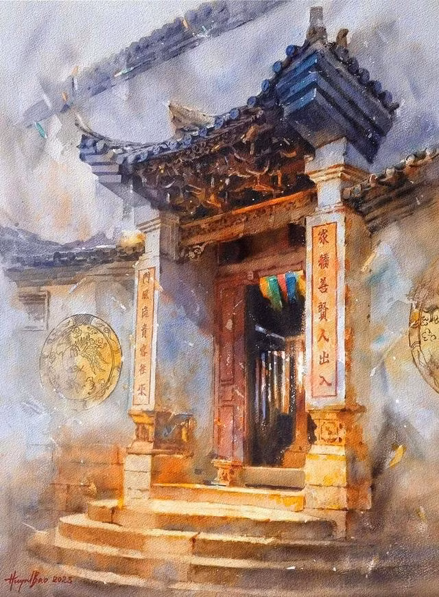 Tác phẩm "Câu đối dinh họ Vương", hoạ sĩ Bảo Huỳnh. Tác phẩm "Câu đối dinh họ Vương", hoạ sĩ Bảo Huỳnh.