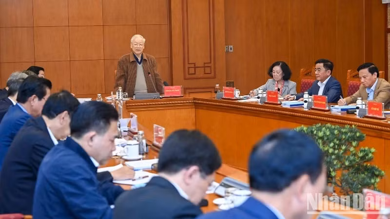 Tổng Bí thư Nguyễn Phú Trọng chủ trì họp Thường trực Ban Chỉ đạo Trung ương về phòng, chống tham nhũng, tiêu cực ngày 22/11/2023 tại Hà Nội. (Ảnh DUY LINH)