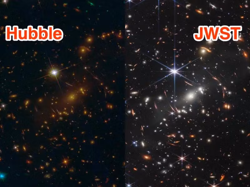 Hình ảnh do Hubble và James Webb chụp lại cùng một khu vực trong không gian. (Ảnh: NASA) Hình ảnh do Hubble và James Webb chụp lại cùng một khu vực trong không gian. (Ảnh: NASA)