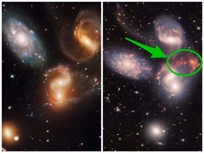 Hình ảnh của James Webb cho thấy một vùng khí nén giữa các thiên hà đang hợp nhất. (Ảnh: NASA) Hình ảnh của James Webb cho thấy một vùng khí nén giữa các thiên hà đang hợp nhất. (Ảnh: NASA)