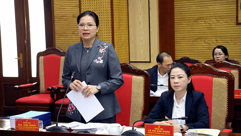 Đồng chí Hà Thị Nga, Bí thư Tỉnh ủy Tuyên Quang phát biểu tại buổi làm việc.